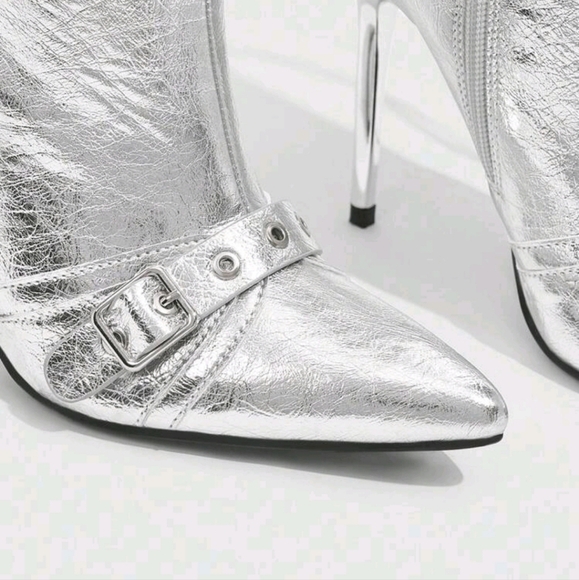 Women's Fashion High Heel Ankle Boots, Party Style,Trendy Silver Mid-Calf Boots - Picture 3 of 6